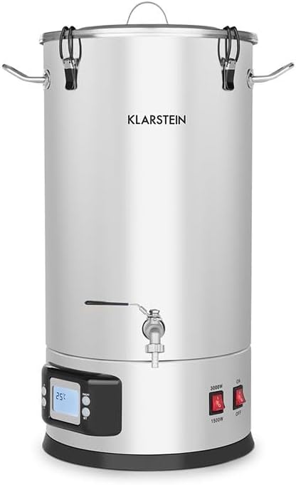Klarstein Braukessel, 30 Liter, 3000 W, Silber, Maischfest - Bierbrauset, Maischekessel, Bierbrauanlage mit 2 Stufen: 1500/