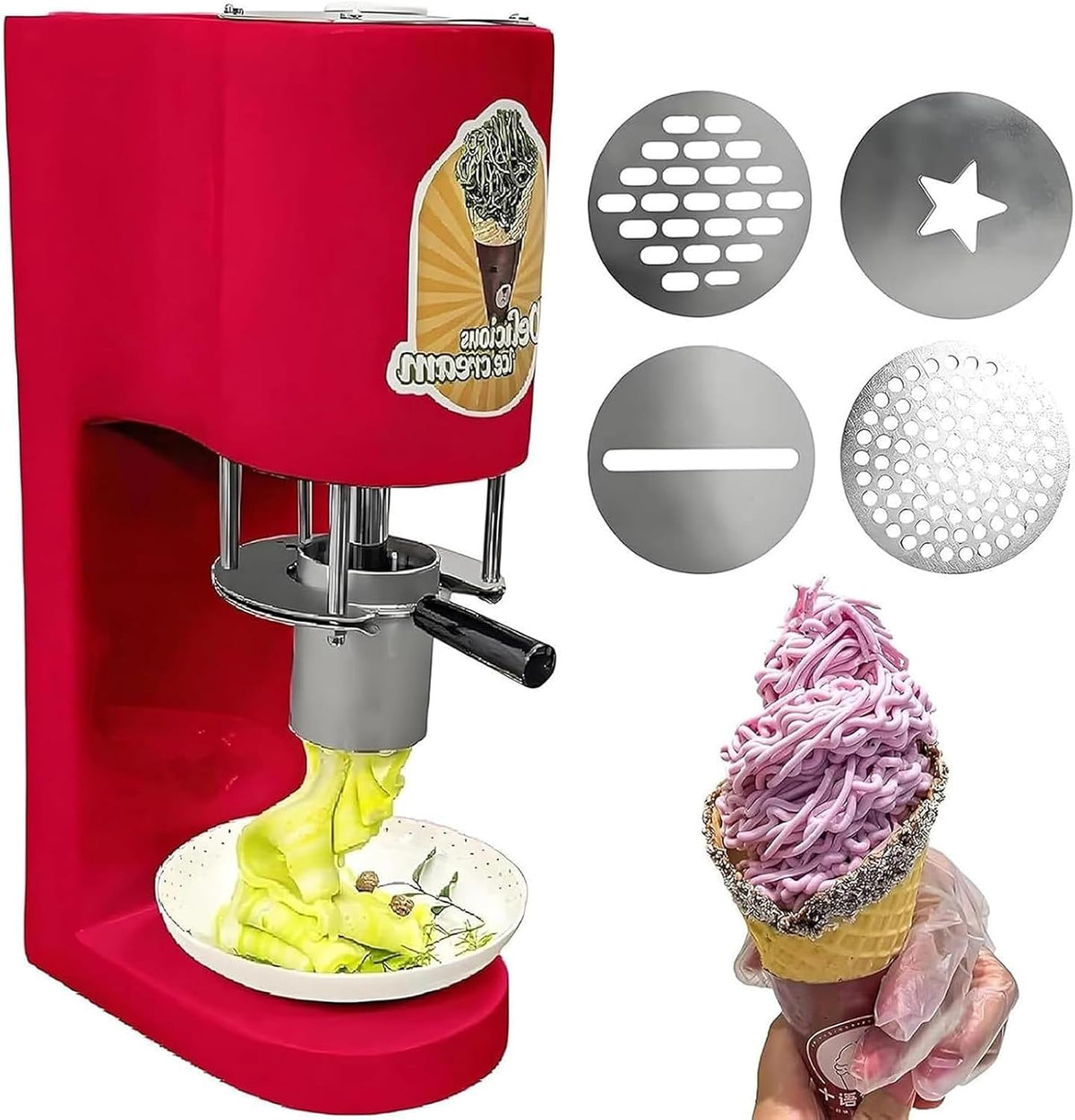 LYJIANGXIN Eismaschine, 28–30 l/Stunde, 80 W, Edelstahl, Silber, Gewerbliche Eiscreme Spaghetti Maschine