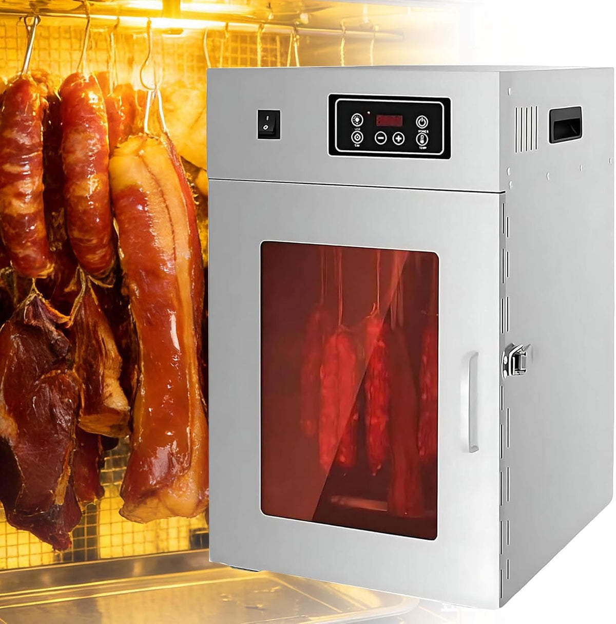 lealovengzh Reifeschrank, 14 Haken, max. Beladung 7,5 kg, 800w, Lebensmittelechter Edelstahl, Silber