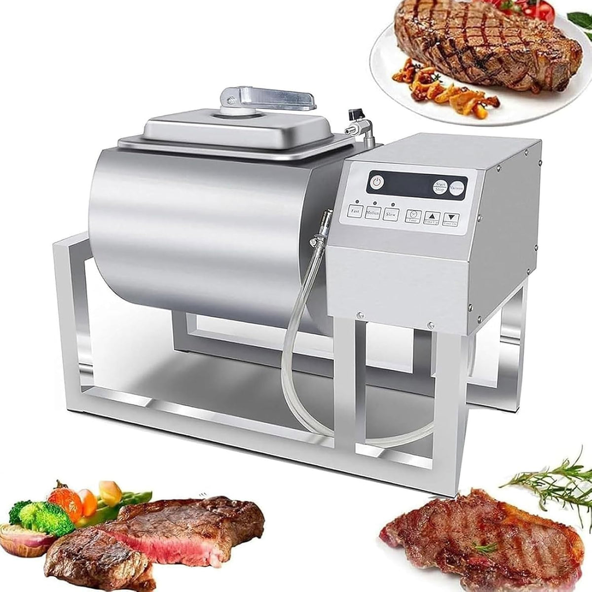 Kommerzieller Mixer, 18 L, Silber, Fleischbecher Marinator, Edelstahl Vakuum Tumbler, Automatischer Fleischmischer mit Timer