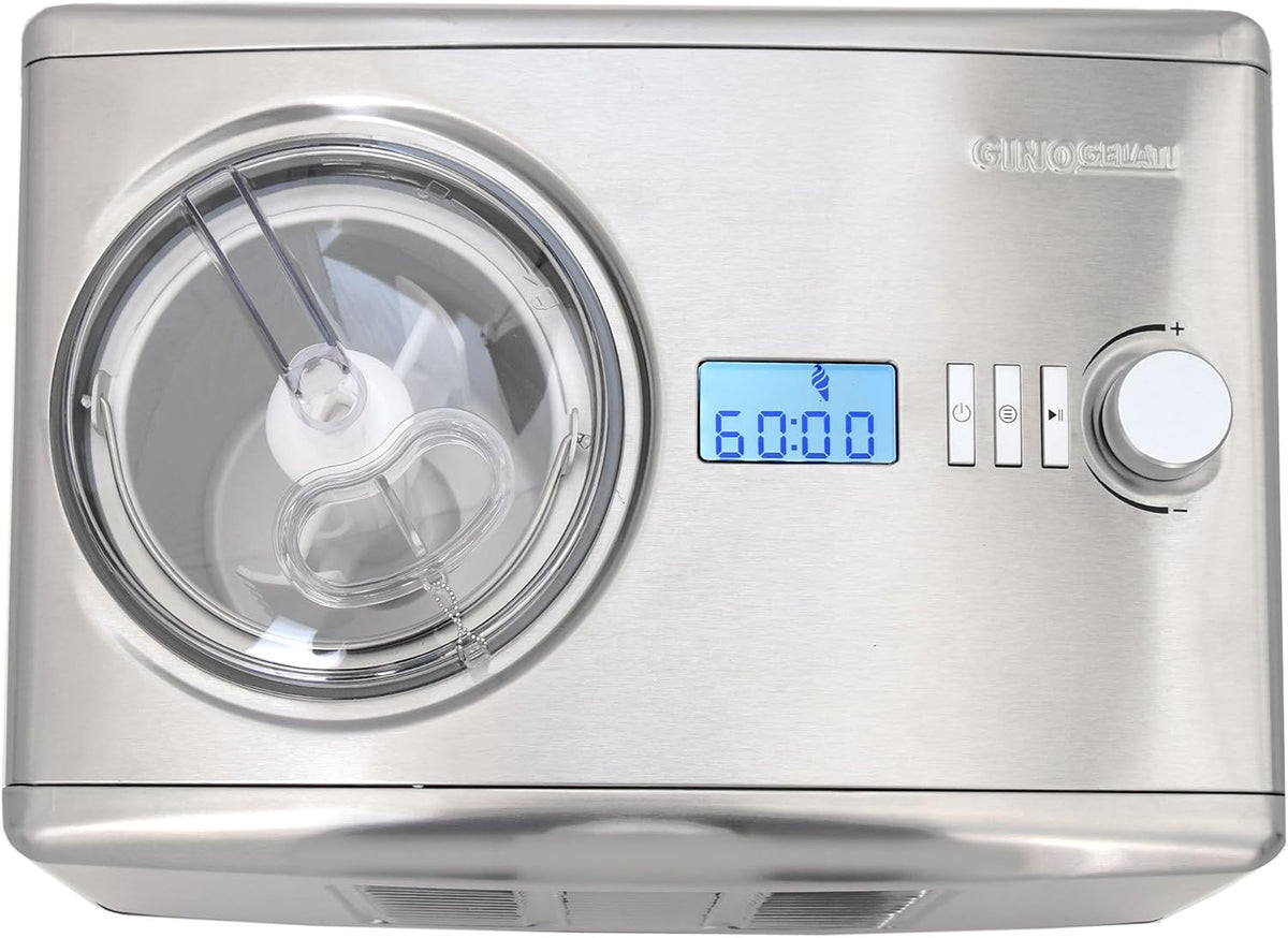 Gino Gelati Eismaschine, 250 W, Silber, Digitale Edelstahl und Joghurt Bereiter mit Kompressor IC