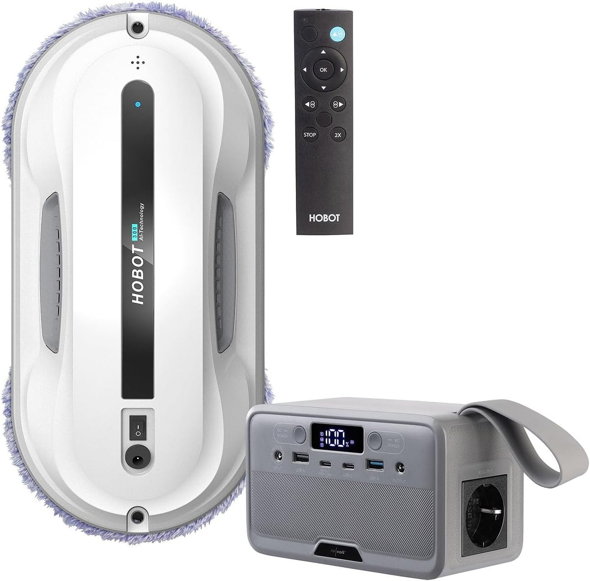 Sichler Haushaltsgeräte Powerstation, Schwarz, HOBOT-300 Fensterputz-Roboter mit Dual-Wischer & 89, 6-Wh