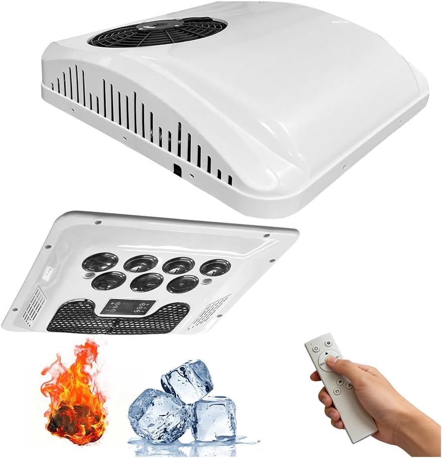 Treeligo Mobiles Klimagerät, Weiß, Dachklimaanlage für Wohnmobile 9500 BTU Heizung & Kühlung, 12 Volt DC AC, bürstenlose Kompressoren