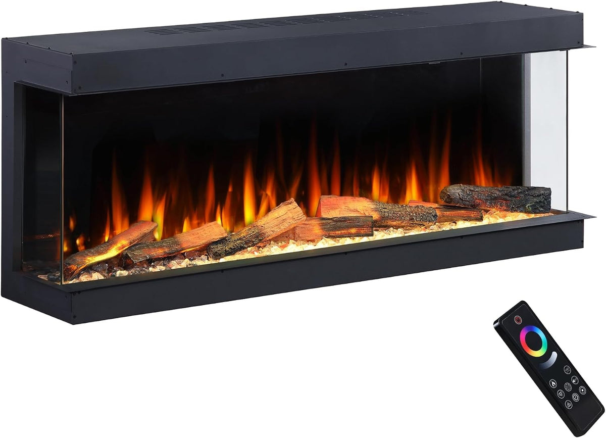 endeavour fires and fireplaces Elektrokamin, 1,5 kW, Braun, Deluxe Rosedale 3-seitiger für Medienw, Smart Wi-Fi App & Fernbedienung