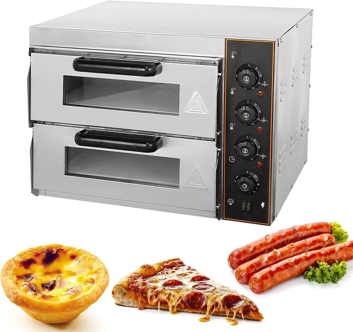 QFGain Pizzaofen, 40 Cm, 3 Kw, Silber, Gewerblicher, 300 °C, DoppelstöCkiger Elektrischer Bratofen, Timer 10, 60 M