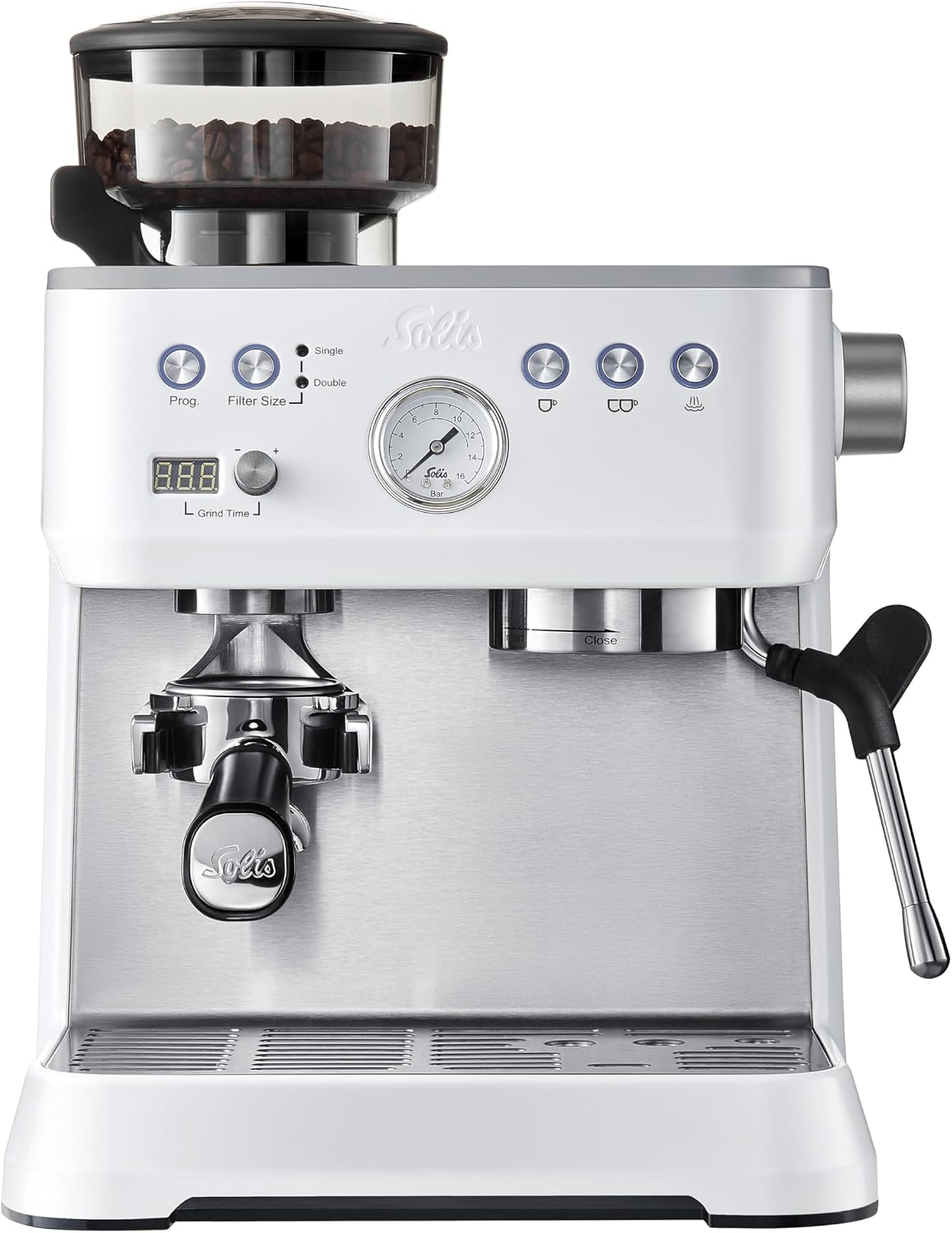 Solis Kaffeemaschine, Silber, Grind & Infuse Perfetta 1019 Siebträgermaschine, Edelstahl
