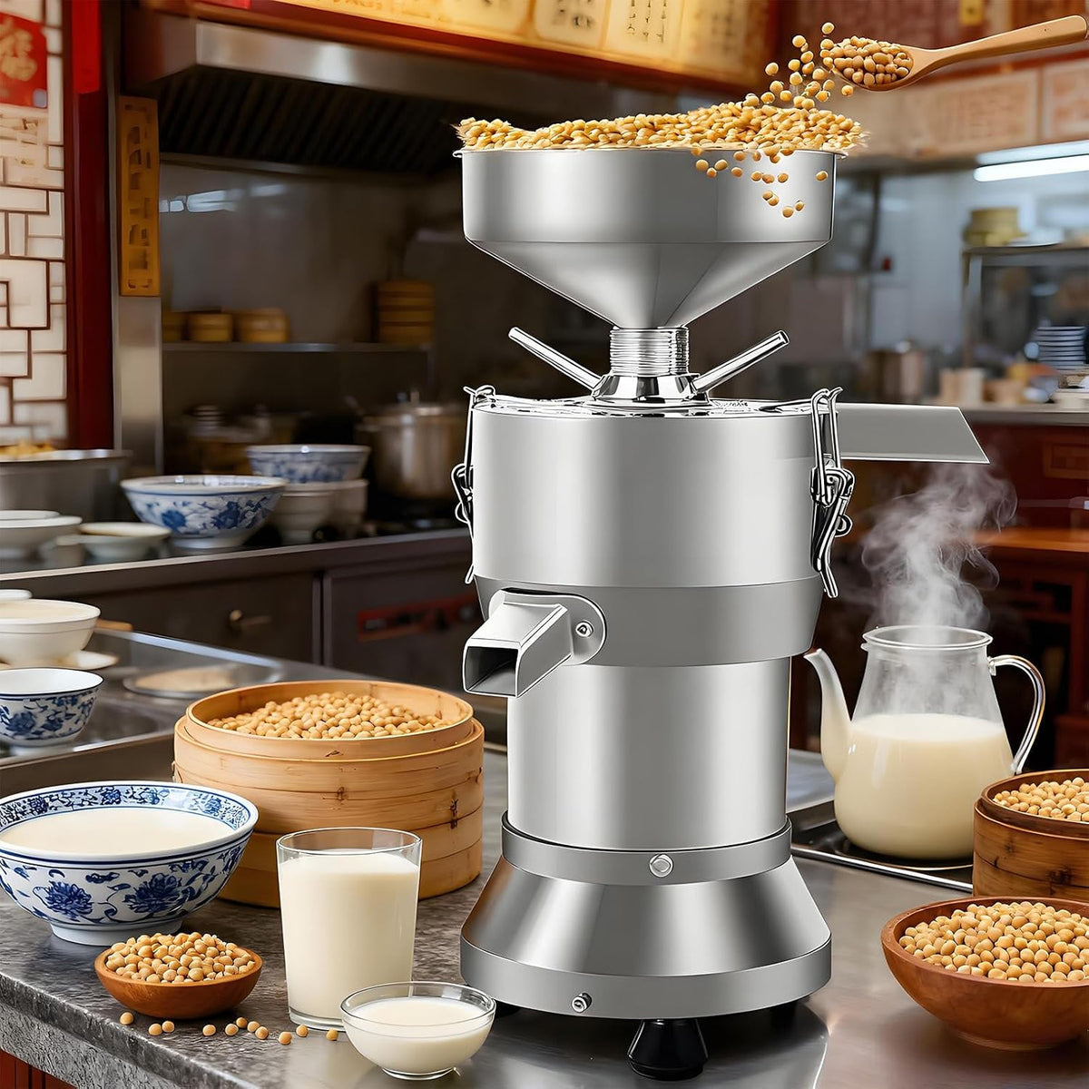 HuanSebesity Milchaufschäumer, Silber, Nuss Und Sojamilchbereiter mit 100-Mesh-Filter, Kommerzielle Milchmaschine