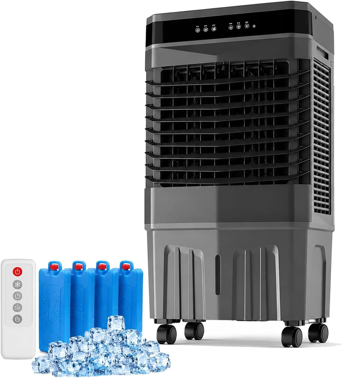 YLLSMGS Mobiles Klimagerät, Ca. 42 dB (niedrige Geschwindigkeit), Schwarz, 50-Liter Verdunstungskühler mit Fernbedienung und 3