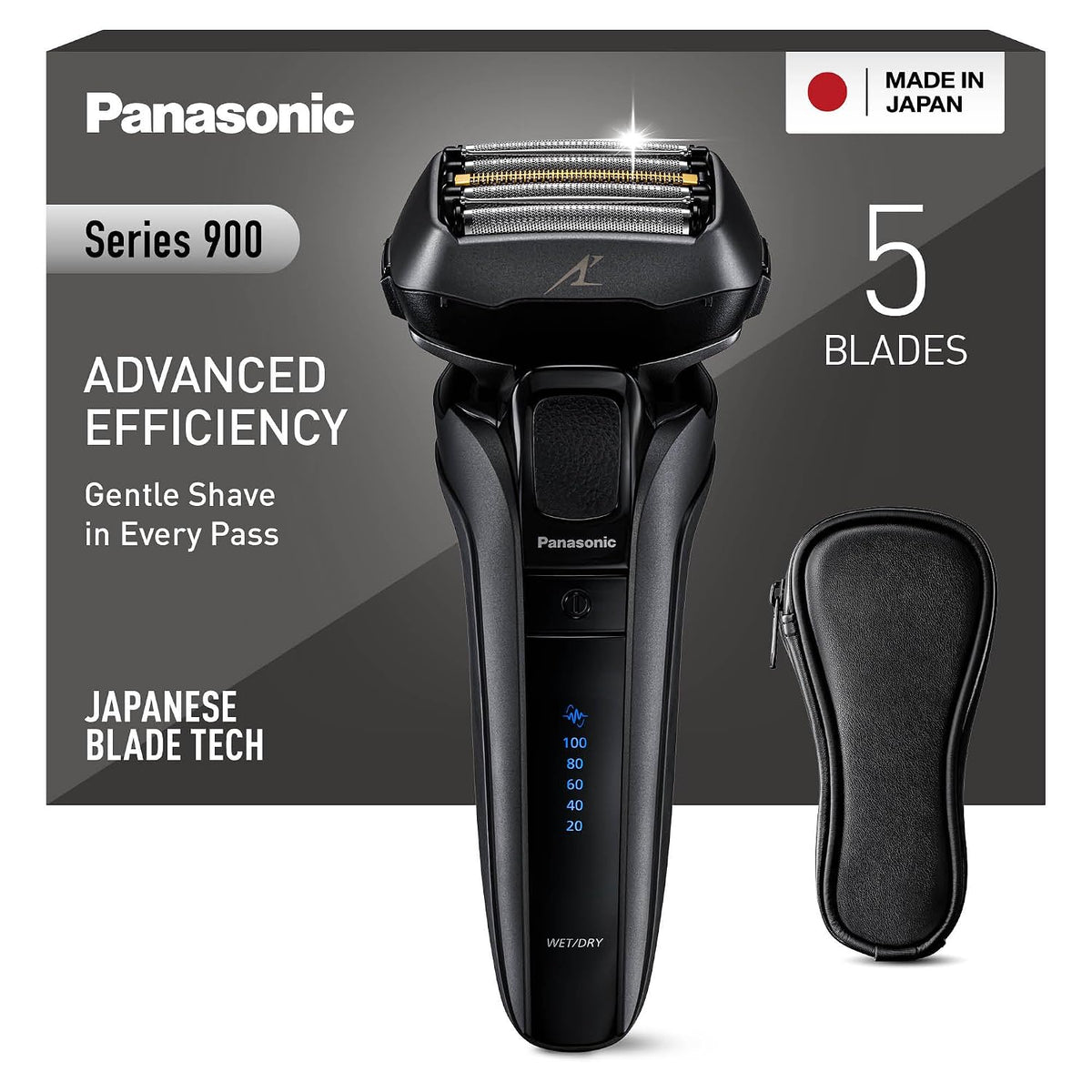 Panasonic Elektrorasierer, Schwarz, Series 900 Premium Nass- und Trocken Rasierer ES-LV6U für, 5-fach-Scherkopf mit Linearmotor und Bartdichtensensor