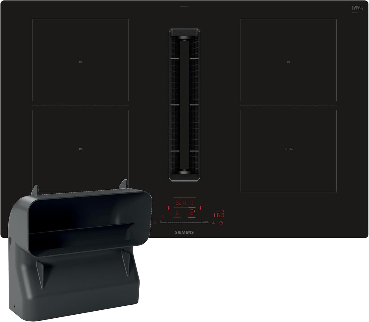 Siemens Kochfeld, 80 cm, Schwarz, iQ500 -Set mit Dunstabzug rahmenlos ED811HGA6