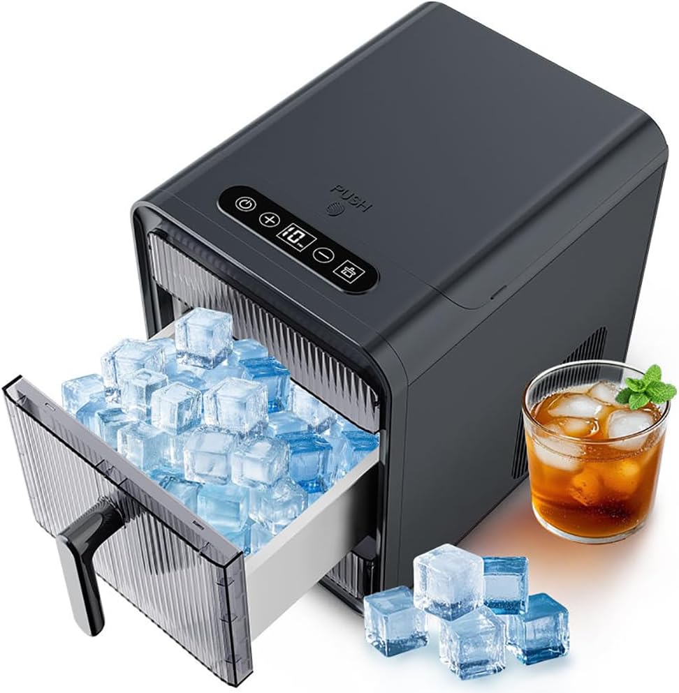 HYQNG Eismaschine, Grau, Nugget Ice Maker -Arbeitsplatte, 12 PCs/10 Minuten kompakte, Selbstreinigung, Küchenarbeitsplatte