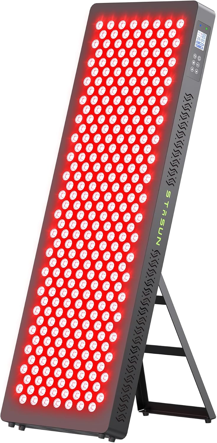 STASUN Infrarottherapie, 1500 W, Schwarz, Dual-Chip Rotlicht Therapiegerät, 4 Spektren 660&850nm Vollkörper-Rotlichtlampe