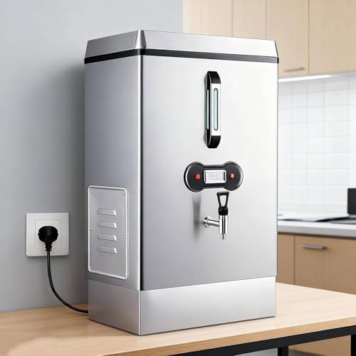 QUSYZD Küche, Kochen & Backen, Silber, Gewerblicher Wasserkocher, 40-Liter-Edelstahl-Heißwasserspender mit Wasserhahn