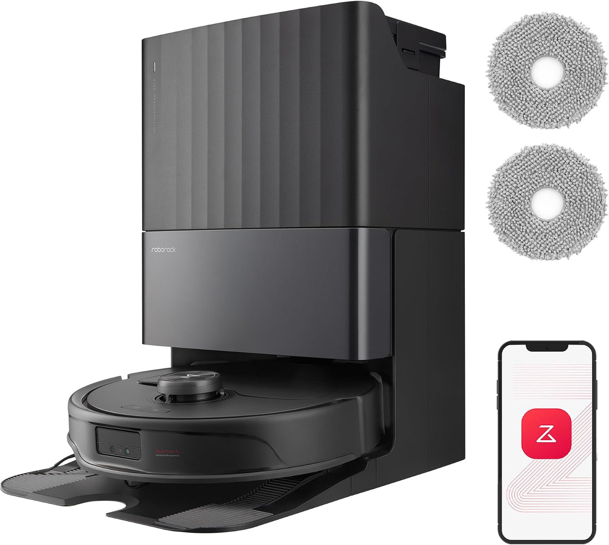 roborock Saugroboter, Schwarz, Qrevo Master mit Wischfunktion&Hebarem Wischmopp, FlexiArm Design™, HyperForce® Saugkraft von 10.000 Pa