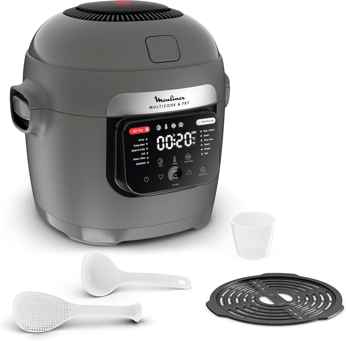 Moulinex Heissluftfritteuse, 6 L, Grau, Multicook & Fry, Multikocher & Integrierter Airfryer, 12 Programme, Kochen auf 2 Ebenen