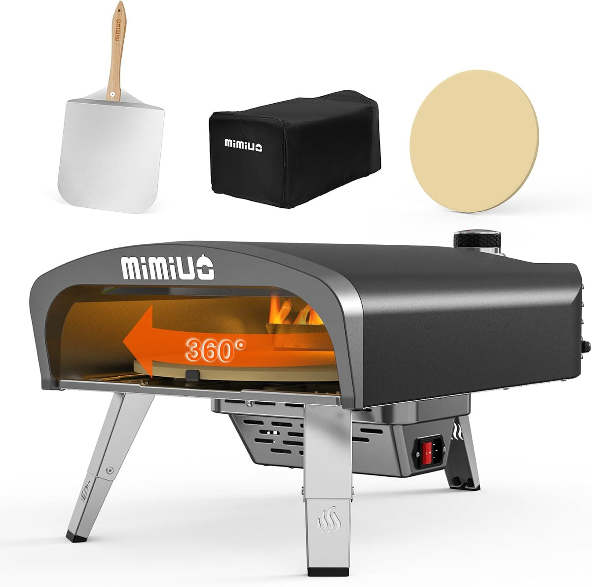 Mimiuo Pizzaofen, Schwarz, Gas mit Drehfunktion für den Garten